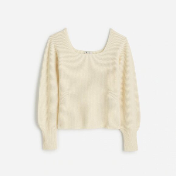 [NWT] Madewell Wool Cashmere Blend Square Neckline Sweater in Cream - Picture 3 of 6